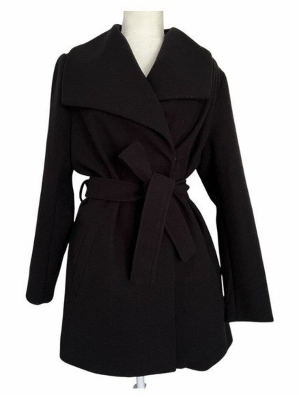 NWOT $129 Tahari Black Belted Mid Length Coat Size Large